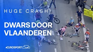 💥 HUGE CRASH in Dwars door Vlaanderen wipes out Wout van Aert Mads Pedersen and Biniam Girmay 🤕 [upl. by Lawan392]