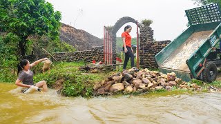 Heavy Rain And Floods Washed Away The Bamboo Bridge  Transport Stone Prepare Build Solid Bridge [upl. by Atiuqal]