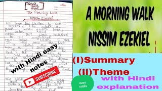 A morning walk poem by Nissim Ezekielsummary and Theme with Hindi easy handwriting notes [upl. by Tneicniv696]