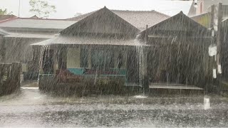 Super Heavy Rain and Loud Lightning in Indonesian Villages  Rain Sounds For Study Sleep And Relax [upl. by Nolyad]