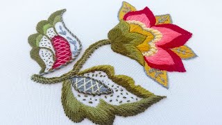 Embroidery Crewel Work  How to Embroider a Jacobean Flower [upl. by Ennahgem]