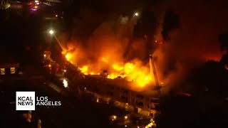 Firefighters battle massive Third Alarm fire at apartment complex in Lomita [upl. by Ayikan]