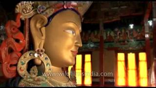 Statue of Maitreya Buddha at Thiksey Monastery Ladakh India [upl. by Airod]