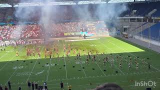 Hamburg Sea Devils at Rhein Fire Party Einlauf Cheerleader Touchdowns Pyro [upl. by Nwahs]