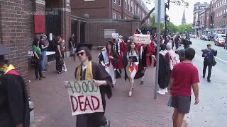 Hundreds of graduates walk out of Harvard commencement chanting Free free Palestine over Gaza war [upl. by Giordano]