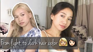 DYEING MY HAIR FROM LIGHT TO DARK  Bisaya  KatePlaza [upl. by Ecnedurp]