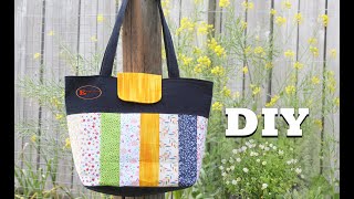 DIY PERFECT PATCHWORK TOTE BAG FREE SEWING PATTERN [upl. by Sirap]