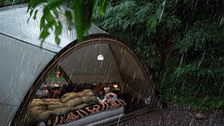 Solo Camping in the heavy rain lying on the bed in a cozy tent and relaxing time [upl. by Aimit]