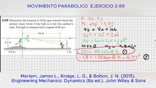 CINEMÁTICA CURVA DE LA PARTÍCULA  MOVIMIENTO PARABÓLICO EJERCICIO DE LA DINÁMICA DE MERIAM 2 89 [upl. by Anihta]