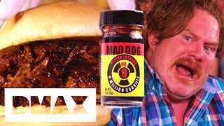 Casey Webb Takes On A 9 MILLION Scoville Pulled Pork Challenge  Man v Food [upl. by Garek]