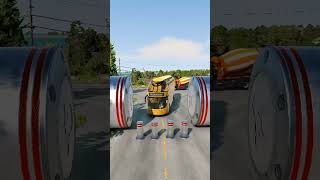 Large Tanker Truck amp Capsule Buses vs Bollards Crash shorts beamngdrive bus gaming viralshorts [upl. by Nerb]