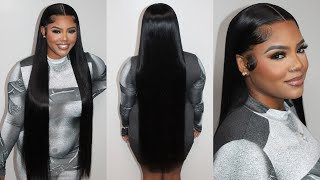 Buss Down Middle Part 36 Inch Wig Install  Best Silky Bone Straight Hair Ft WIGGINS HAIR [upl. by Clovis]