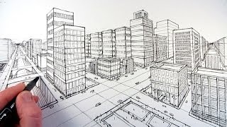 How To Draw A City Using Two Point Perspective [upl. by Odysseus]