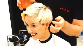 SUPER HAIRCUT  UNDERCUT BLONDE PIXIE EDGY with BANGS [upl. by Annet]