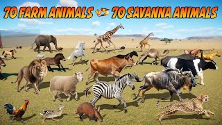 70 Farm Animals VS 70 Savanna Animals Race in Planet Zoo included Elephant Lion Cow Sheep Horse [upl. by Madalena]