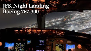 Boeing 767300 JFK Night Landing  Cockpit View [upl. by Prader]