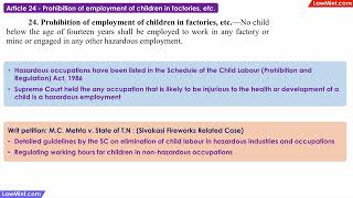 Article 24 Prohibition of employment of children in factories Constitutional Law LLB [upl. by Burroughs]