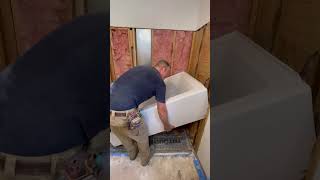 Fitting a New Bathtub into Place 😡 diy plumbing homeimprovement [upl. by Dine562]