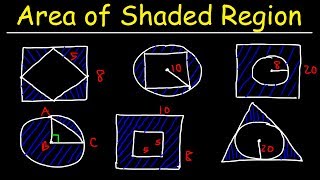 Area of Shaded Region  Circles Rectangles Triangles amp Squares  Geometry [upl. by Cherianne]