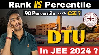 Percentile Required For DTU in JEE Mains 2024 👌  Rank Vs Percentile for DTU JEE Mains 2024 ✔ jee [upl. by Turrell]