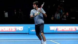 Federer Slow Motion Backhand Volley 1  ATP Masters 2010 [upl. by Auqenehs]