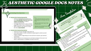 HOW TO MAKE AESTHETIC GREEN NOTES ON GOOGLE DOCS  google docs note template [upl. by Suolekcin804]