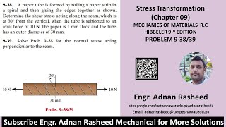 Determine the shear stress acting along the seam  Problem 93839  Mech of materials RC Hibbeler [upl. by Nickie]