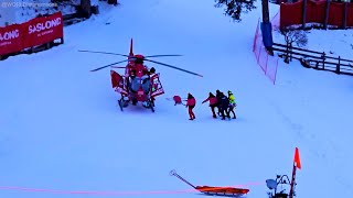 AIUT ALPIN DOLOMITES Helicopter rescue of an injured skier on Saslong Val Gardena [upl. by Llarret]