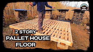 Building a Floor with Pallet Wood Tiny Pallet House in the woods [upl. by Einehpets]