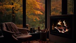 Cozy Rain Autumn 🍂 Afternoon Ambience Sleep Cat by the Lake with Fireplace amp Relaxing Fall Rain [upl. by Mandle571]