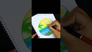 Easy Circle scenery drawing ✨️ art drawing shorts scenerydrawing youtubeshorts circledrawing [upl. by Latreece]