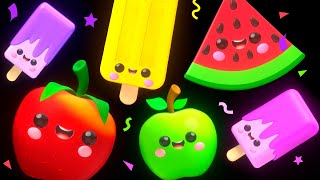 BABY FRUIT DANCING with Ice Cream 🍎🍊🍋‍🍏🍇 Sensory Video 🍨😍🍭😋 [upl. by Ruenhcs]