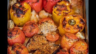 Gemista Greek Stuffed Tomatoes amp Peppers Classic Comfort Food [upl. by Icnarf]