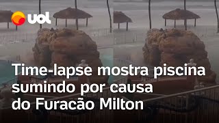 Furacão Milton Timelapse mostra piscina de resort ficando submersa durante tempestade na Flórida [upl. by Alleuol]