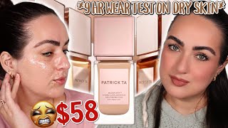 NEW PATRICK TA Foundation REVIEW Major Skin HydraLuxe Luminous Foundation 9HR WEAR TEST dry skin [upl. by Sina]