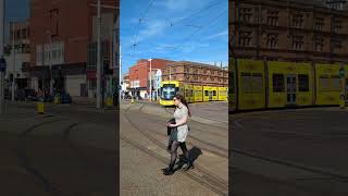 Coral Island liveried Tram 16 Blackpool North to Starr Gate comes off new spur line [upl. by Zoes496]